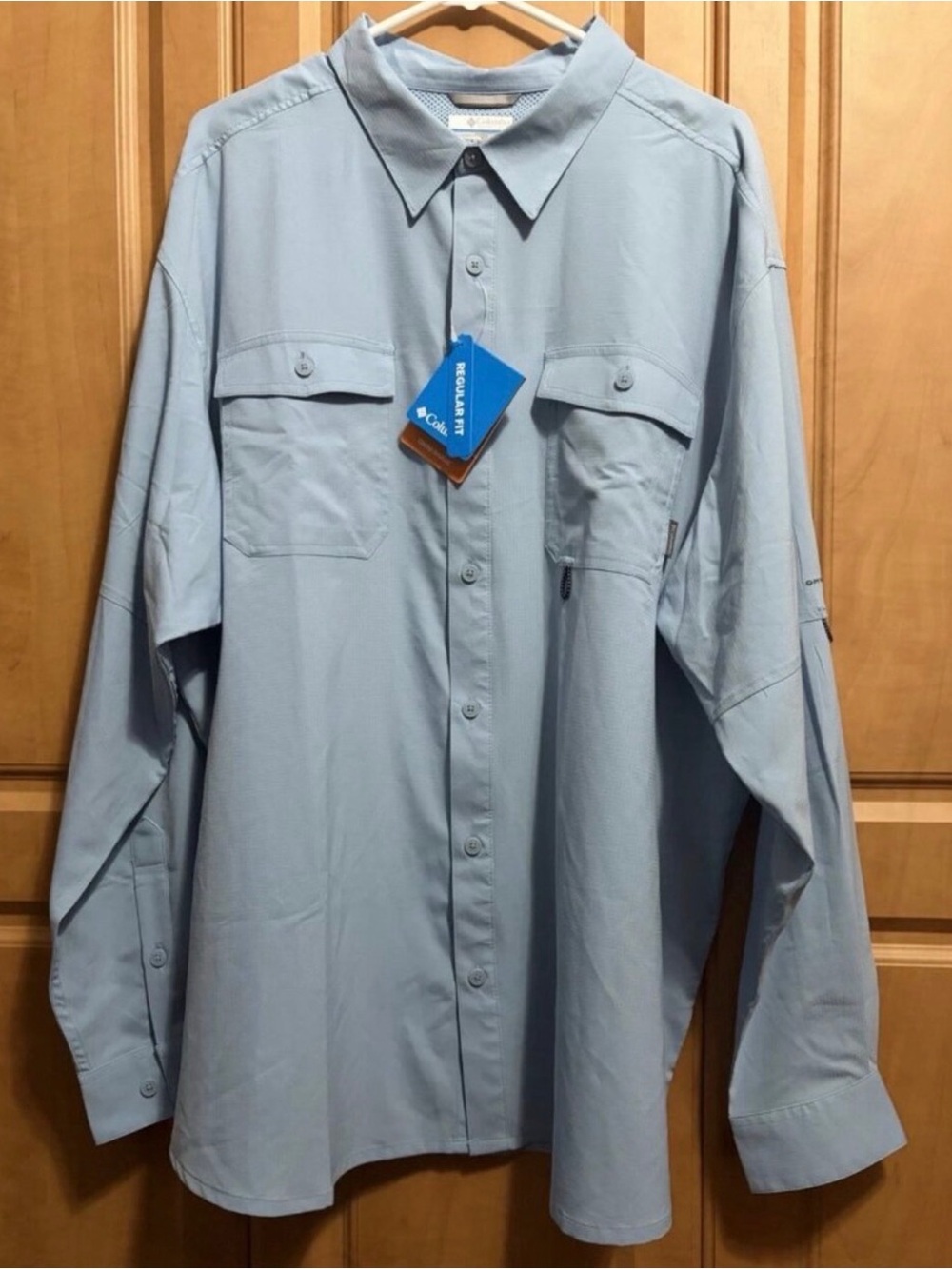 Columbia Men's OmniShade Light Blue Long-Sleeve Button Shirt Jacket 2XL